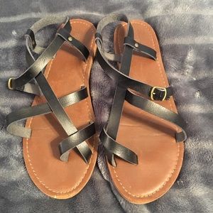 Black Sandals with Gold Accents